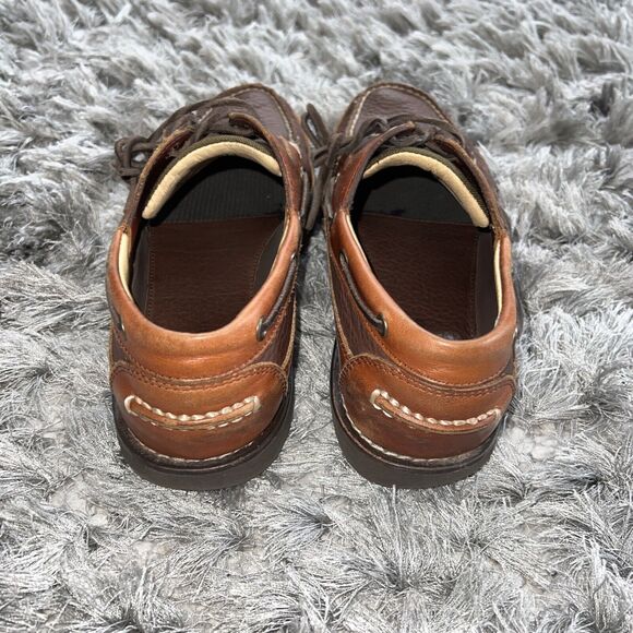 LL Bean Boat Shoes Men 8.5 D Brown Leather Loafer Preppy - Picture 8 of 11